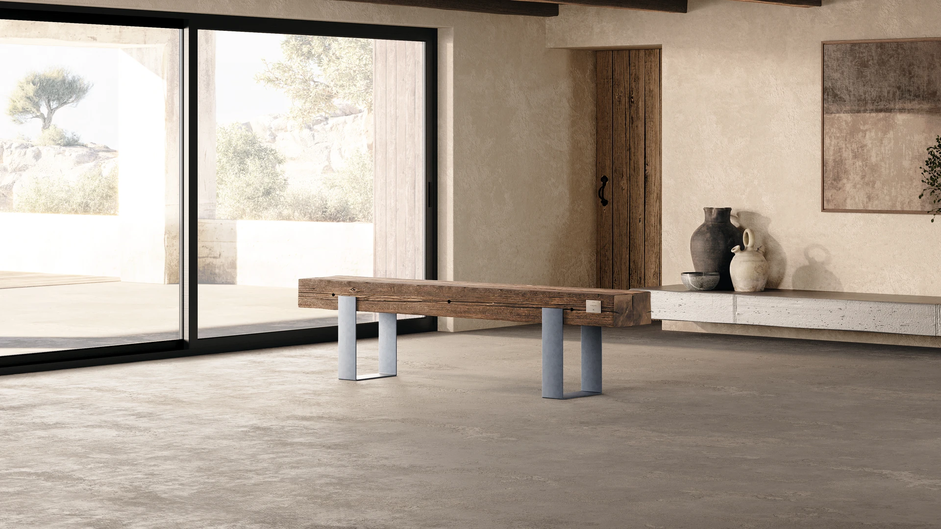 Descartes bancs intérieur chêne brut