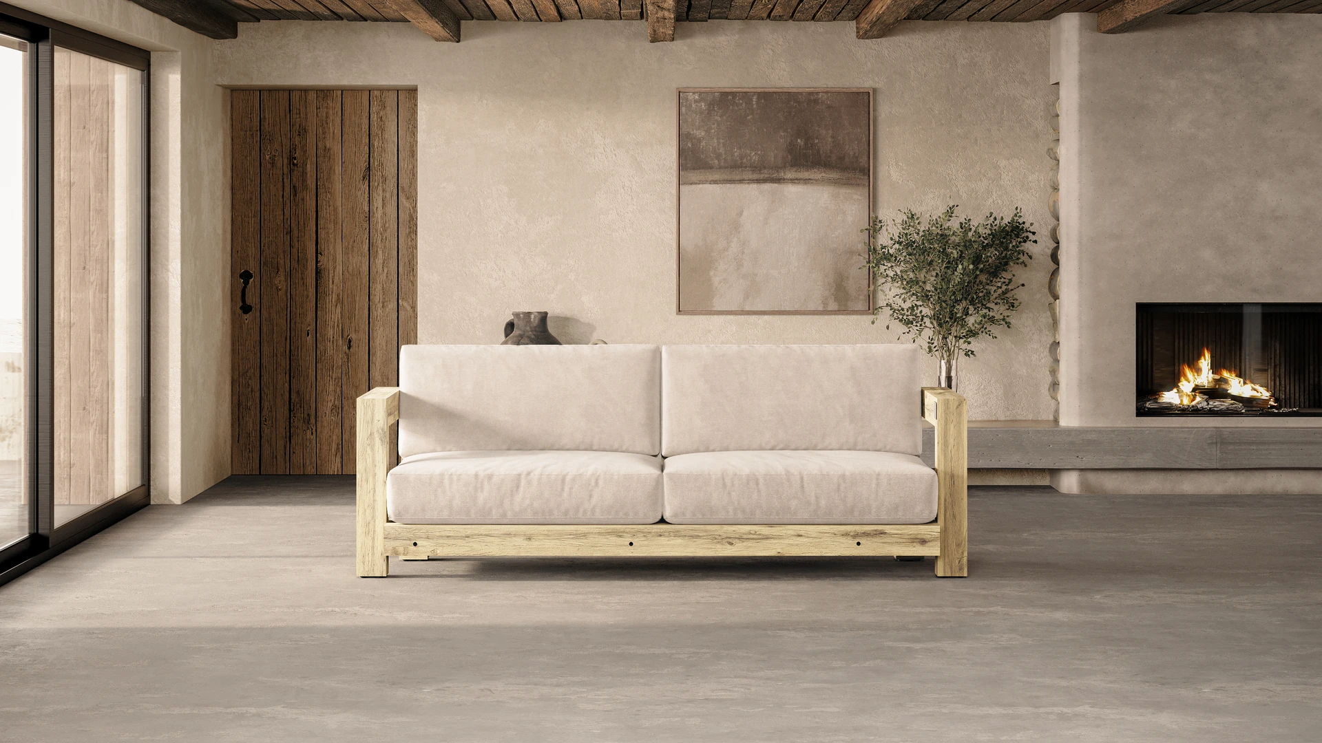 Gauguin canapés intérieur chêne raboté crème