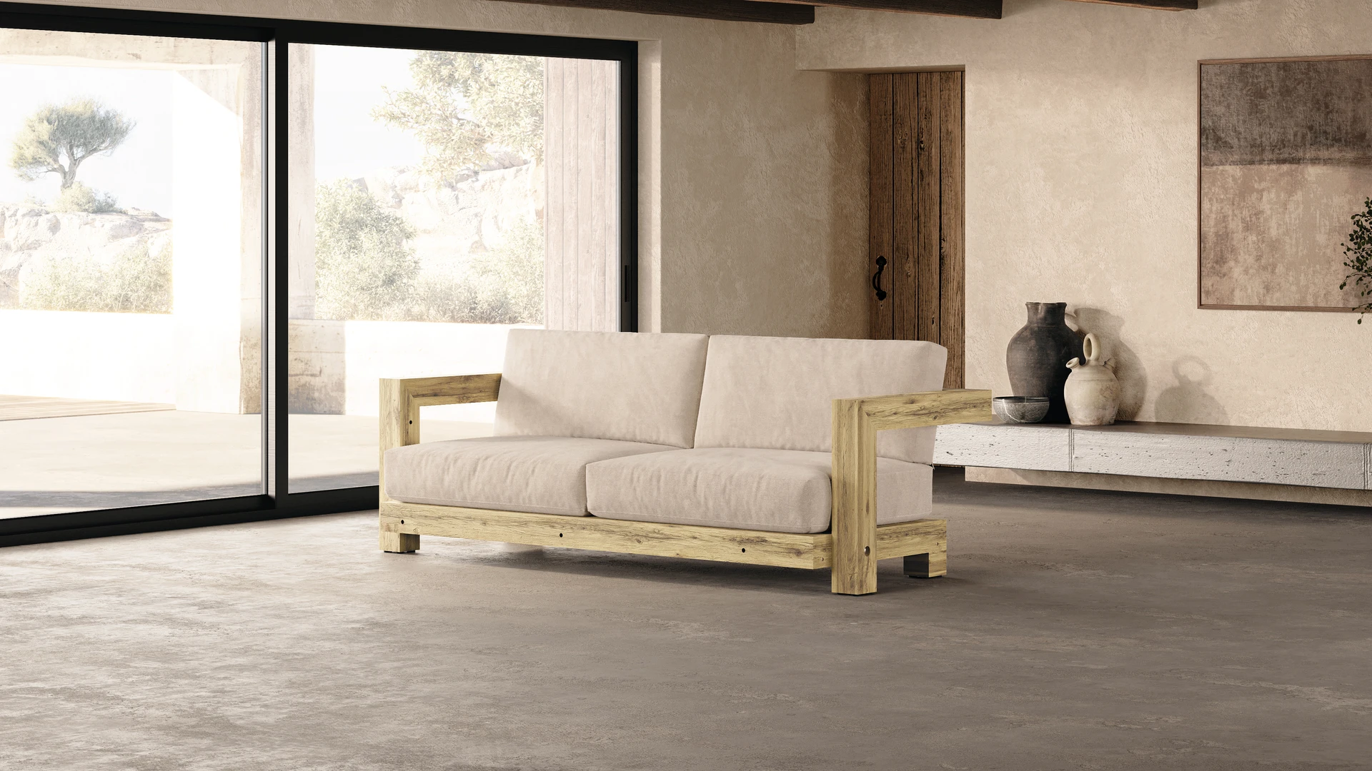 Gauguin canapés intérieur chêne raboté crème